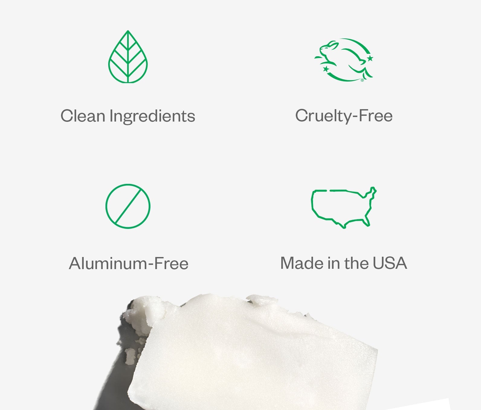 Infographic showing that Ursa Major Forest Fix Deodorant is made with clean ingredients, is cruelty free, aluminum free, and made in the USA.