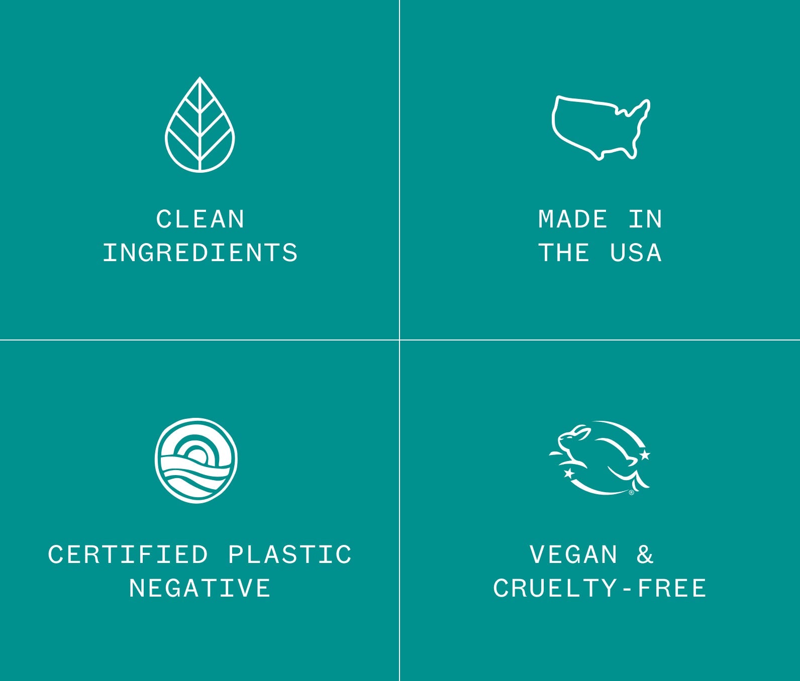 Infographic showing that Ursa Major Botanic Buzz Hand Cream and Hand Wash are made with clean ingredients, made in the USA, certified plastic negative, and vegan & cruelty-free.